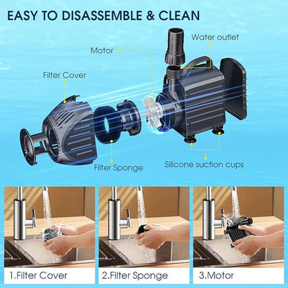 NFESOLAR Submersible Water Pump 1200GPH, Ultra Quiet Submersible Pump with Dry Burning Protection 11ft High Lift for Pond, Fountains, Waterfall, Hydroponics, Aquariums KF208