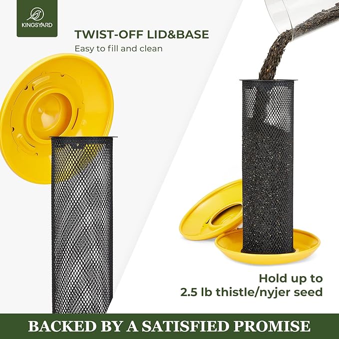 Kingsyard 2 Pack Metal Mesh Tube Bird Feeders for Outdoor Hanging, Finch Bird Feeder for Nyjer/Thistle Seed, 2.5 lbs Large Capacity (Yellow)