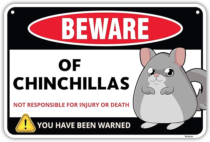 Venicor Chinchillas Sign Decor - 8 x 12 Inches - Aluminum - Chinchilla Cage Accessories Toys Wheel Decorations Gift Stuff