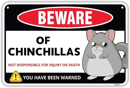 Venicor Chinchillas Sign Decor - 8 x 12 Inches - Aluminum - Chinchilla Cage Accessories Toys Wheel Decorations Gift Stuff