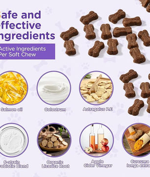 Allergy Relief Chews for Dogs - Omega 3 Skin & Coat Supplement with Colostrum & Probiotics - Itch Relief for Dogs, Dry Skin, Paw Licking, Seasonal Allergies,Chicken Flavor,100 Large Chews