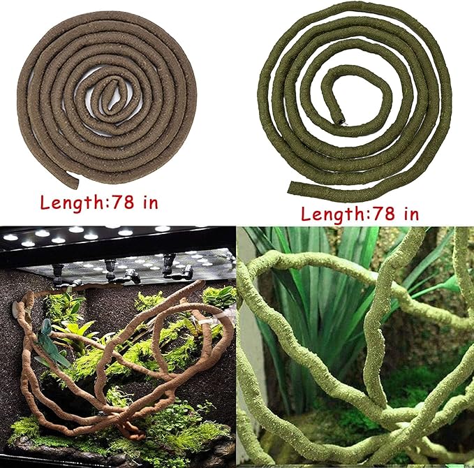 kathson Lizard Coco Den with Ladder, Reptile Hideouts Gecko Coconut Husk Hut with Artificial Bendable Jungle Climbing Vines for Chameleon, Lizards, Gecko, Snakes to Hide Perch and Play