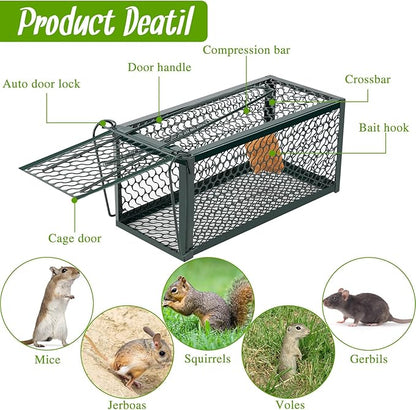 Qualirey 4 Pcs Humane Rat Trap Chipmunk Rodent Mouse Squirrel Trap Small Live Animal Mouse Voles Hamsters Live Cage Rat Cage for Mice Easy to Catch and Release (Green)