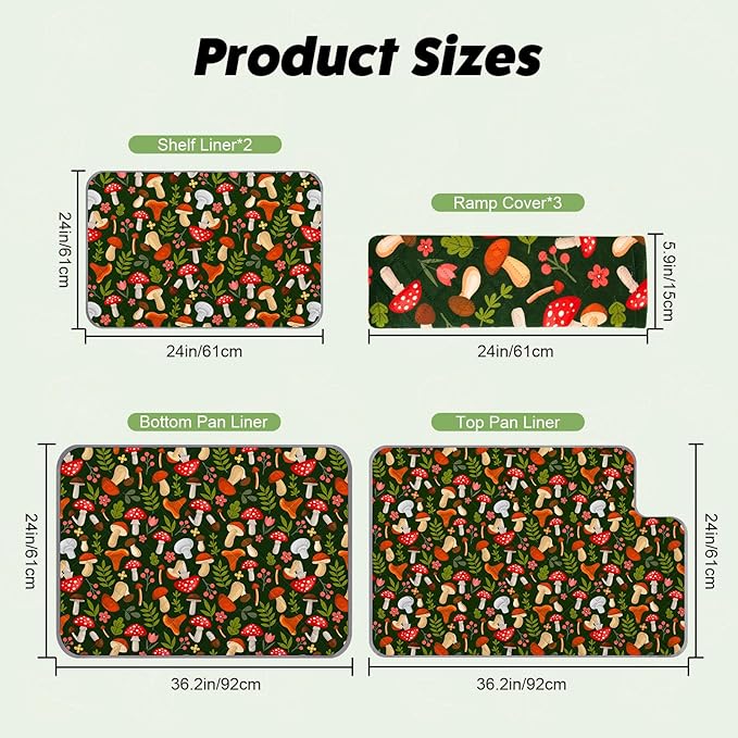 Bienbee Ferret Cage Liner Set for Ferret Nation & Critter Nation Cage, Waterproof Ferrets Cage Accessories for Small Animals Rats Chinchillas Hedgehogs Ferrets(Green Mushroom, Double Unit Combo)