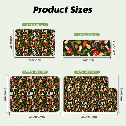 Bienbee Ferret Cage Liner Set for Ferret Nation & Critter Nation Cage, Waterproof Ferrets Cage Accessories for Small Animals Rats Chinchillas Hedgehogs Ferrets(Green Mushroom, Double Unit Combo)