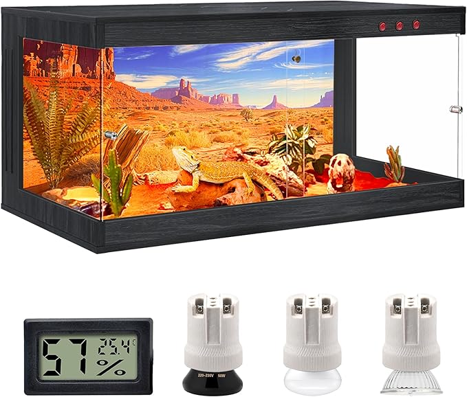 Royxen Tempered Glass Reptile Enclosure,Reptile Tank with Wooden Mesh Top and Lockable Design,61 Gallon Bearded Dragon Tank for Lizard Gecko Tortoise Snake Habitat,40" x 20" x 20",Black