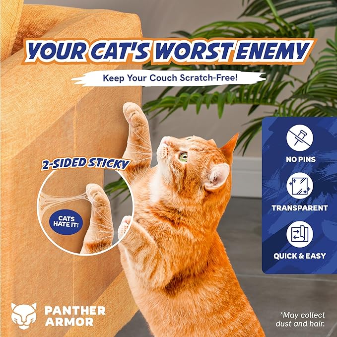 Panther Armor 15-Pack Anti Cat Scratch Deterrent, Couch Protector from Cat Claws, Anti Scratch Training Tapes, Furniture Protector, No Pins for Sofa
