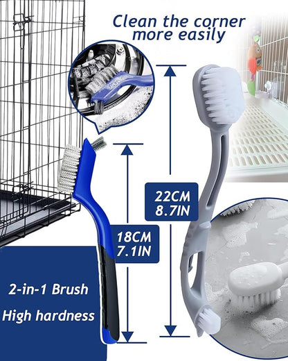 Upgrade 6PCS Cage Cleaner Set,2-in-1 Stainless Steel Pet Cage Brush,Bird Poop Remover,Dual Head Brush,Long Handle Scraper,Small Animals House Cleaning Accessories,Mini Dustpan and Broom Set (6PCS-1)