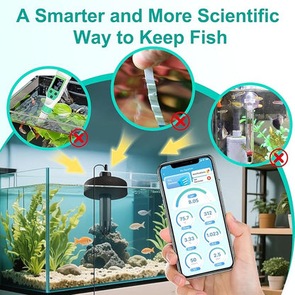 Digital Aquarium Water Tester, Salinity pH ORP TDS EC Temp Multi-Parameter Tester for Freshwater Saltwater Fish Tanks Real-Time Alerts
