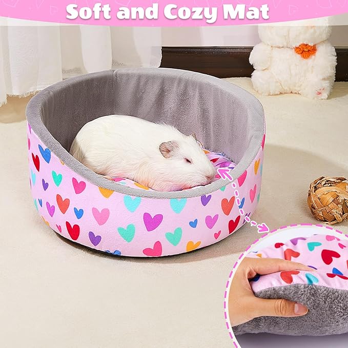 Glittme Guinea Pig Bed Soft Rabbit Beds with Thick Removable Mat Bunny Beds Machine Washable Guinea Pigs Accessories Cozy Guinea Pigs House for Rabbit, Ferret, Round Cuddler Cup Bed
