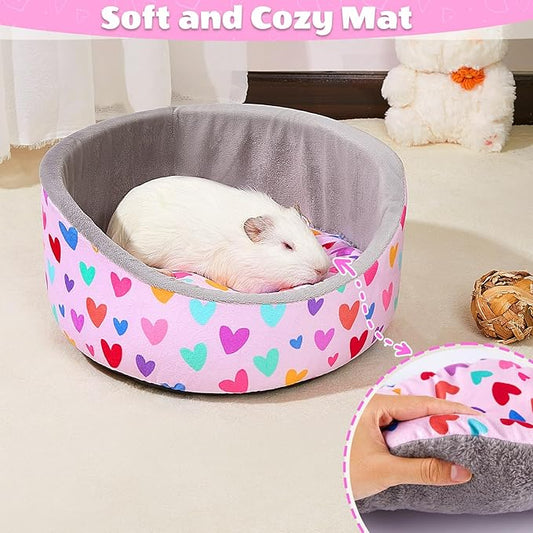 Glittme Guinea Pig Bed Soft Rabbit Beds with Thick Removable Mat Bunny Beds Machine Washable Guinea Pigs Accessories Cozy Guinea Pigs House for Rabbit, Ferret, Round Cuddler Cup Bed