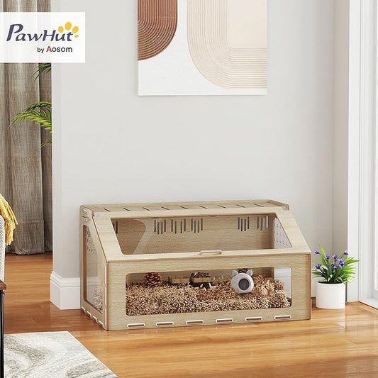 PawHut Hamster Cage with Acrylic Window & Openable Top, 39 inch Rat Cage with Air Vents for Dwarf Hamster, Guinea Pig, Rat, Gerbil, Oak