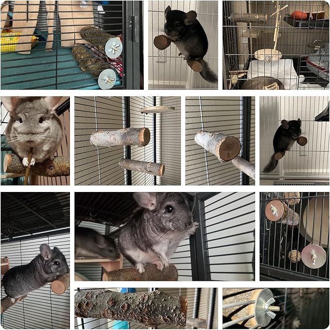 QBLEEV 3 PCS Hamster Chew Toys for Teeth, Chinchilla Cage Accessories Supplies, Guinea Pigs Natural Wood Chews Sticks for Rat Squirrels, Rabbits Perch Toys Birds Standing Platform for Parrot Bunny