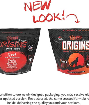 Origins 5-in-1 Dog Supplement - Powdered Food Topper w/Natural Turkey Protein- Supports Healthy Digestion, Skin, and Coat - Helps Reduce Itching & Joint Inflammation (5LB)