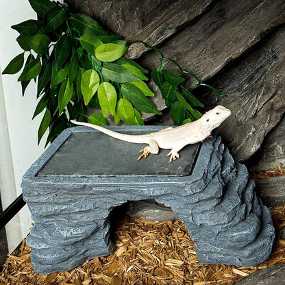Bearded Dragon Basking Platform, Reptile Hides and Caves, Large Reptile Basking Rock for Adult/Juvenile Bearded Dragon Gecko Lizard Turtle, Slate Rock Climing Hideout