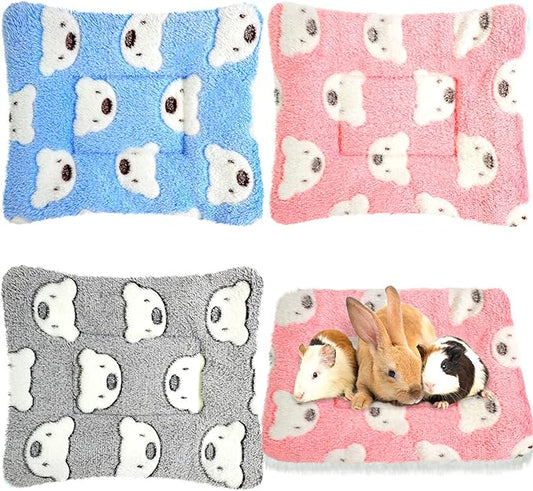 Jetec 3 Pcs Bunny Guinea Pig Beds Soft Bunny Mats Warm Guinea Pig Mat Small Animal Winter Bed Pads Fleece Sleeping Pads for Indoor Rabbit Hamster Squirrel Hedgehog Chinchilla Ferret(Bear)