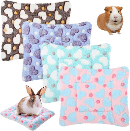 Jetec 4 Pcs Guinea Pig Bed Mat 11" x 10" Bunny Beds for Rabbits Indoor Washable Small Animal Bed Plush Sleeping Pad for Rat Hedgehog Sugar Glider Chinchilla Squirrel Dogs Cats Ferrets Hamster