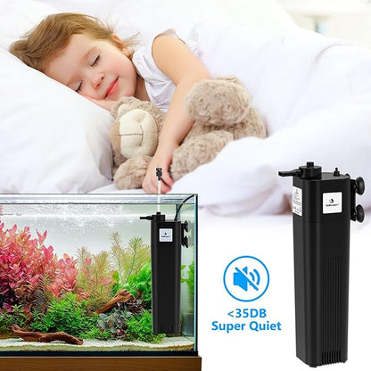 fishkeeper Aquarium Filter U-V for 40-150 Gallon, 211 GPH Fish Tank Filter for Green Water and Algae Clean, Ultra Silent Submersible Pump Filter with Adjustable Bubble Output for Deodorization Killing