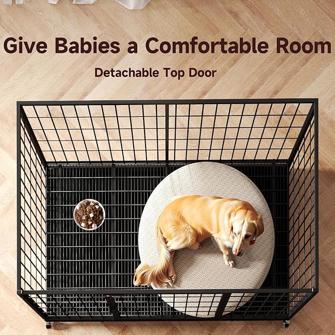 48 inch Metal Wire Dog Crate for Large Dogs with Tray, Double Door, Puppy Dog Playpen for Yard Indoor Outdoor Use,XL Dog Cage Kennel