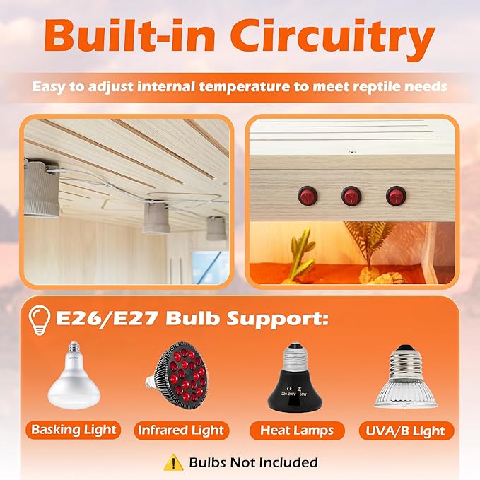 Royxen Bearded Dragon Tank with Metal Mesh Top and Leg Stand,Tempered Glass Reptile Tank,Reptile Enclosure,Lizard Tank for Chameleon,Snake,Lizard Habitat(40inch,Oak)