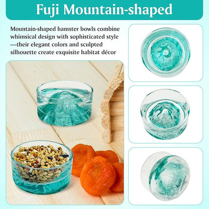 BNOSDM Hamster Food and Water Bowl Mountain Fuji Style Glass Drinking Dwarf Hamster Feeder Anti-Turning Dish for Syrian Hamsters Gerbils Mice Rats or Other Similar-Sized Pets (Green)