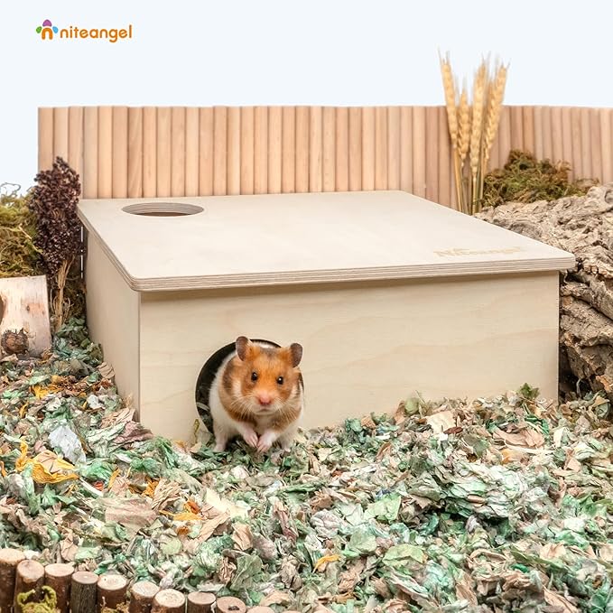 Niteangel Birch Chamber-Maze Hamster Hideout - Small Pets Woodland House Habitats Decor for Hamster Mice Gerbils Mouse