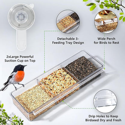 Window Bird Feeder with Strong Adhesive Suction Cups, Clear Bird Feeders for Window Viewing, Acrylic Window Bird Houses for Viewing Inside, Suction Bird Window Feeder for Cats