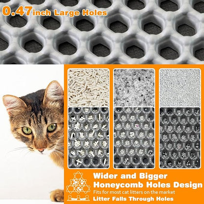 Waterproof Cat Litter Mat, Double Layer EVA, Odor-Free Large Grid, Urine Proof, Easy Cleanup (Black, 12 x 18)