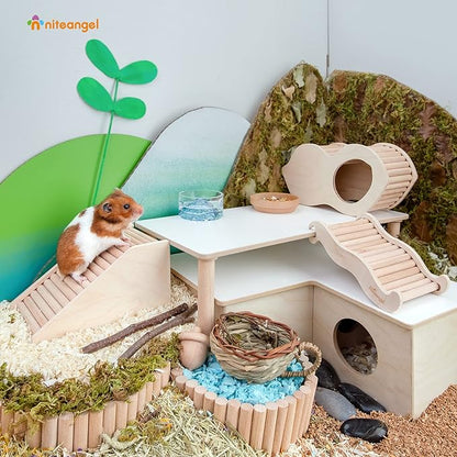 Niteangel Hamster House w/Climbing Ladder for Hamsters Gerbils Mice or Similar-Sized Pets (Trapezium-Shaped Hamster Hut)