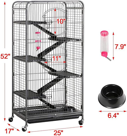 Yaheetech 52-inch Ferret Cage 6 Level Metal Rat Cage with 3 Front Doors/Feeder/Wheels Small Animal Cage for Ferret/Chinchilla/Bunny/Rabbit/Squirrel, Black