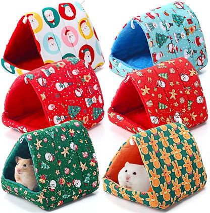 Ripeng 6 Pcs Guinea Pig Hideout Guinea Pig Bed House Rabbit Tunnel Washable Small House Cage Accessories for Hedgehog Mouse Chinchillas Hamster Ferrets Bearded Rats(7.9 Inch Christmas Elements)
