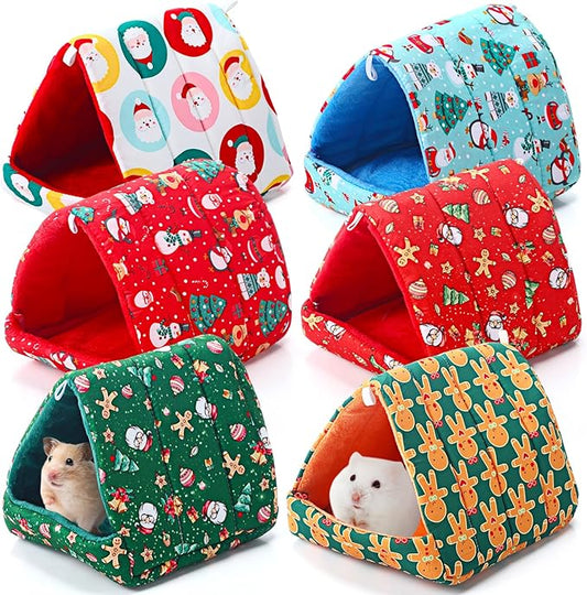 Ripeng 6 Pcs Guinea Pig Hideout Guinea Pig Bed House Rabbit Tunnel Washable Small House Cage Accessories for Hedgehog Mouse Chinchillas Hamster Ferrets Bearded Rats(7.9 Inch Christmas Elements)