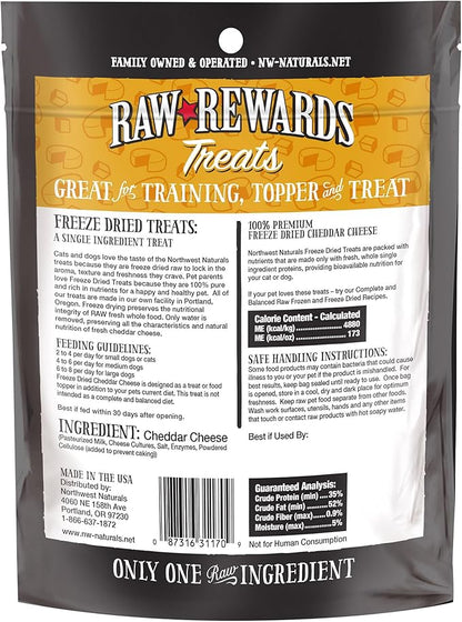 Northwest Naturals Raw Rewards Freeze-Dried Cheddar Cheese Treats for Dogs and Cats - Bite-Sized Pieces - Healthy, 1 Ingredient, Human Grade Ingredients, Natural, Proudly Made in USA, 6 Oz (Pack of 3)