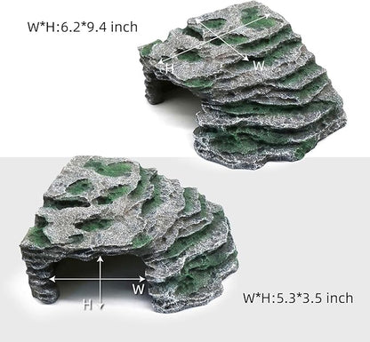 Large Reptile Hide Shale Scape Step Ledge, Reptile Cave Hideout, Bearded Dragons Accessories, Basking Rocks for Bearded Dragons (Large-B-11.8 * 9.8 * 5.3)