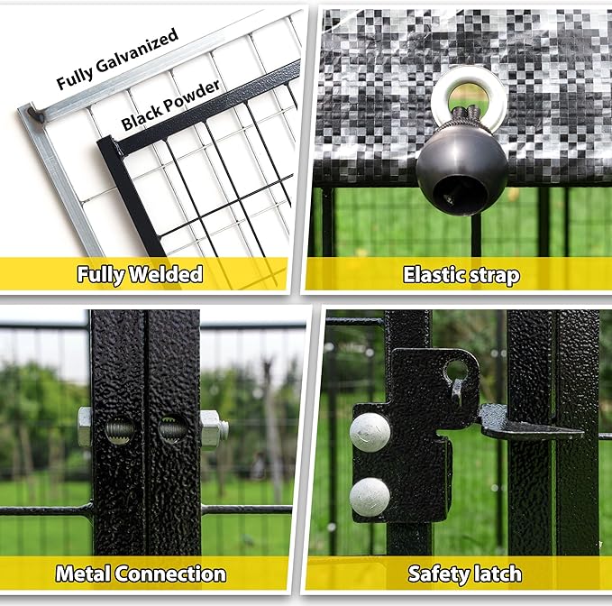 Large Outside Dog Kennel, Outdoor Dog Run Enclosure 8'x4'x6' Dog Pen House with Roof Cover Heavy Duty Welded Wire Steel Dog Playpen Animal Fence with Feeding Door