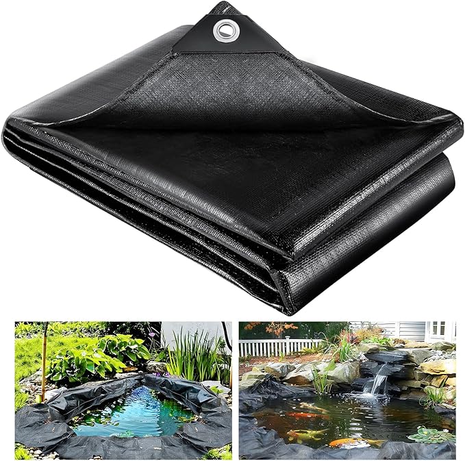 YORKING 25 x 30 Feet Pond Liner, 20 Mil Pond Liners HDPE Black Pond Skin for Outdoor Ponds, Waterfall, Fountain, Fish Koi Ponds, Water Gardens