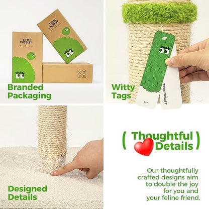 TINYBEAST 34" Tall Cat Scratching Post, Cat Scratcher Featuring Natural Sisal Rope, Cat Tree with Interactive Plush Toy Ball and Stable Base for Indoor Large Adult Cats & Kittens(Beige)