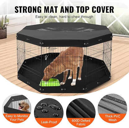 VEVOR Dog Playpen, 8 Pcs 30" H x 24" W Panels Foldable Metal Pet Exercise Pen, Dog Fence Indoor and Outdoor Pen with Door, Bottom Pad and Top Cover, Pet Playpen for Dogs, Cats, Other Small Animals