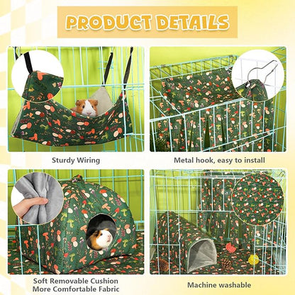 Geelin 8 in 1 Ferret Hammock Set Ferrets Cage Accessories Rat Chinchilla Guinea Pig Hideout Washable Soft Hamster Toys Hanging Tunnels Mats Curtains for Small Animals Pet Bunny Sugar Glider Gifts