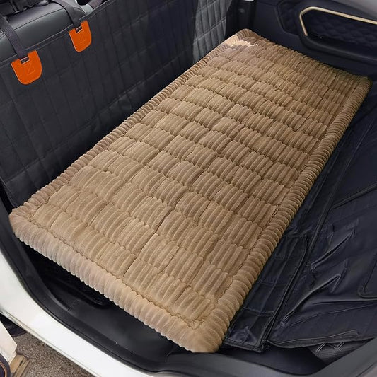 Dog Car Seat Cover for Back Seat, Plaid Backseat Pet Bed Mat, Non-Slip Travel Dog Bed for Backseat Extenders, 24.8" x 54", Coffee