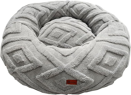 ShinHye Dog Bed for Small Dogs & Cats, Washable Calming Round Pet Bed with Non-Slip Bottom, Soft Indoor Puppy Bed(LX-Grey-28x28)