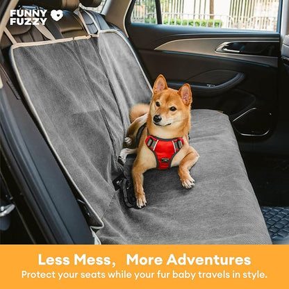 FUNNY FUZZY Dog Car Seat Cover for Back Seat, Waterproof, Scratchproof Car Seat Protector for Dogs Nonslip, Dog Back Seat Covers for Cars, Trucks and SUVs, Back Seat(18.1''W x 53''L×22" H)