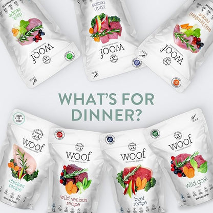 WOOF Wild Goat Freeze Dried Raw Dog Food, Mixer, or Topper, or Treat - High Protein, Natural, Limited Ingredient Recipe 9.9oz