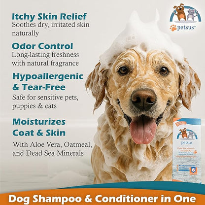 Hypoallergenic Dog & Cat Shampoo and Conditioner – All-Natural Itchy Skin Relief for Allergies | Puppy Safe | Soothing with Tea Tree Oil, Aloe Vera, and Oatmeal for Sensitive Skin
