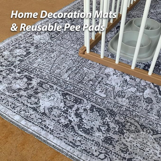 nunubaby Washable Pee Pads for Dogs, Stylish, Non-Slip and Leak-Proof Pee Pads. Reusable Potty Pads for Dogs for Crates and Floors.(Gray/Geo, 24" x48")