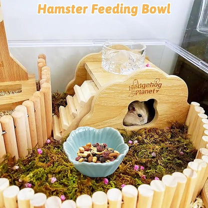 Tfwadmx 2 Pcs Hamster Food Bowl, Ceramic Pet Hamster Bowl Dwarf Hamster Food Bowl Feeder Hamster Water Rat Bowl Small Animal Food Dish for Golden Bears, Hedgehogs, Dutch Pigs, Parrots (Blue)