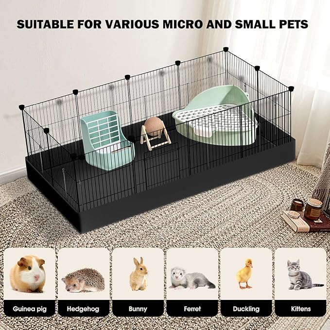 12 Panels Small Animal Playpen with Waterproof Mat - Durable Metal Wire Yard Fence for Guinea Pigs, Kittens, Puppies, Hamsters, and Hedgehogs - Indoor & Outdoor Pet Cage