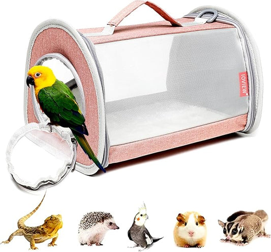 Guinea Pig Carrier Travel Small Animal Bag Lizard Bird Rabbit Cage Squirrel Breathable Bag Portable Hamster Pet Hangbag (Small, Pink)