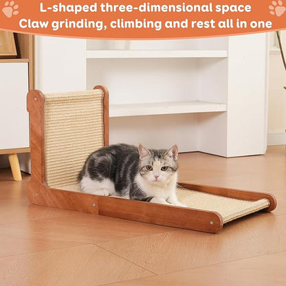 Large Cat Scratching Post for Indoor Cats,26.8'' Solid Wood Frame Natural Sisal L Shape Cat Scratch Pad, Vertical Cat Scratcher,Cat Scratching Board Cat Scratch Post,Perfect Cat Furniture