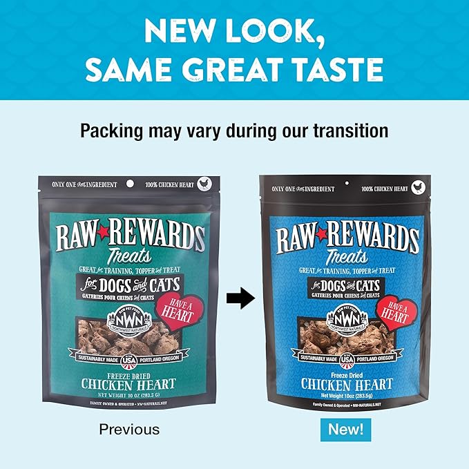 Northwest Naturals Raw Rewards Freeze-Dried Chicken Heart Treats for Dogs and Cats - Bite-Sized Pieces - Healthy, 1 Ingredient, Human Grade Pet Food, All Natural, Proudly Made in USA, 10 Oz
